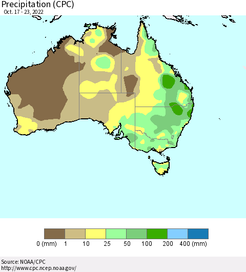 Australia Precipitation (CPC) Thematic Map For 10/17/2022 - 10/23/2022