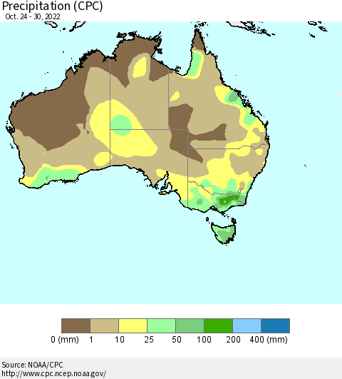 Australia Precipitation (CPC) Thematic Map For 10/24/2022 - 10/30/2022