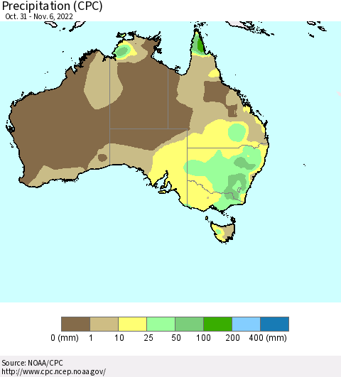 Australia Precipitation (CPC) Thematic Map For 10/31/2022 - 11/6/2022
