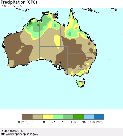 Australia Precipitation (CPC) Thematic Map For 11/21/2022 - 11/27/2022