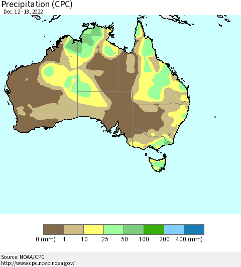 Australia Precipitation (CPC) Thematic Map For 12/12/2022 - 12/18/2022