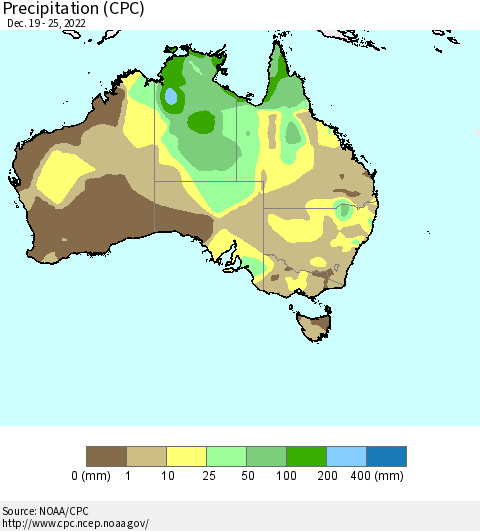 Australia Precipitation (CPC) Thematic Map For 12/19/2022 - 12/25/2022
