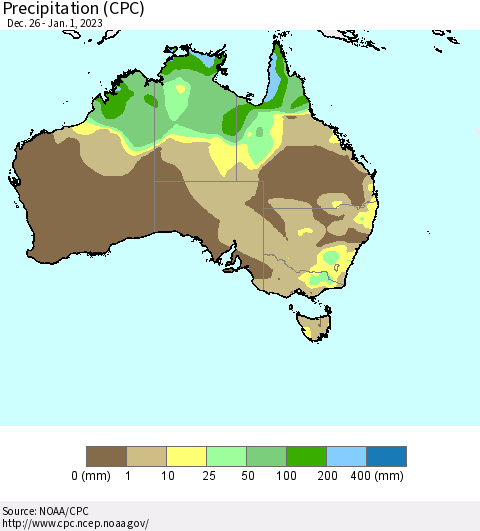 Australia Precipitation (CPC) Thematic Map For 12/26/2022 - 1/1/2023