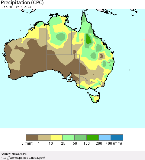 Australia Precipitation (CPC) Thematic Map For 1/30/2023 - 2/5/2023