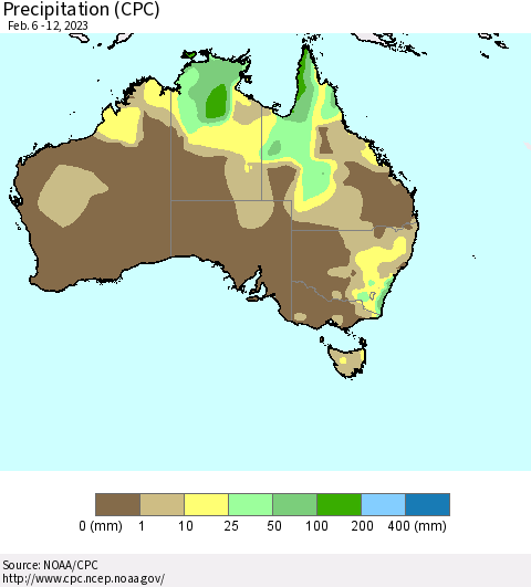Australia Precipitation (CPC) Thematic Map For 2/6/2023 - 2/12/2023