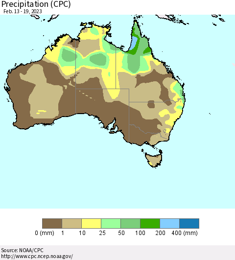 Australia Precipitation (CPC) Thematic Map For 2/13/2023 - 2/19/2023