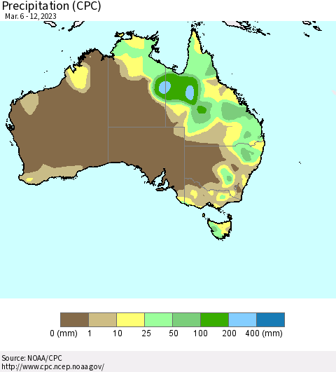 Australia Precipitation (CPC) Thematic Map For 3/6/2023 - 3/12/2023