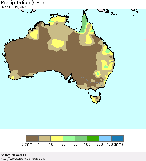 Australia Precipitation (CPC) Thematic Map For 3/13/2023 - 3/19/2023