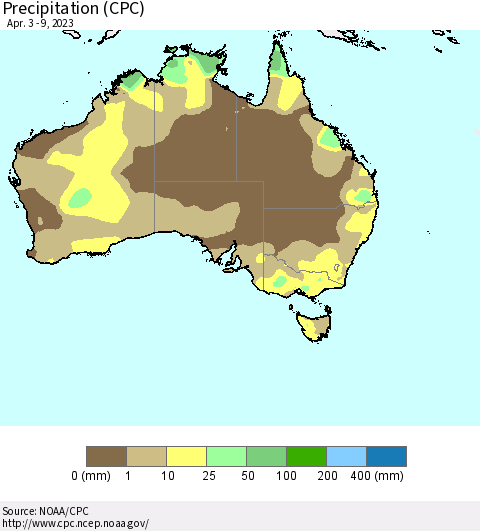 Australia Precipitation (CPC) Thematic Map For 4/3/2023 - 4/9/2023