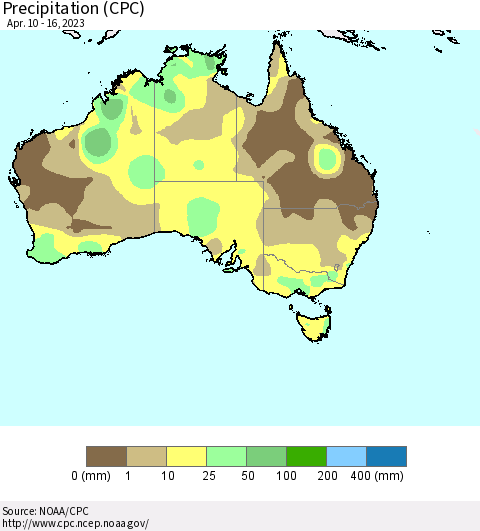 Australia Precipitation (CPC) Thematic Map For 4/10/2023 - 4/16/2023