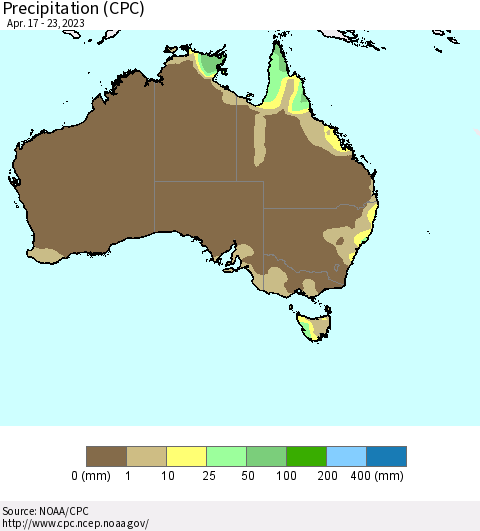 Australia Precipitation (CPC) Thematic Map For 4/17/2023 - 4/23/2023