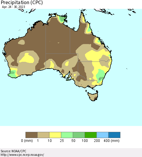 Australia Precipitation (CPC) Thematic Map For 4/24/2023 - 4/30/2023