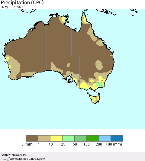 Australia Precipitation (CPC) Thematic Map For 5/1/2023 - 5/7/2023