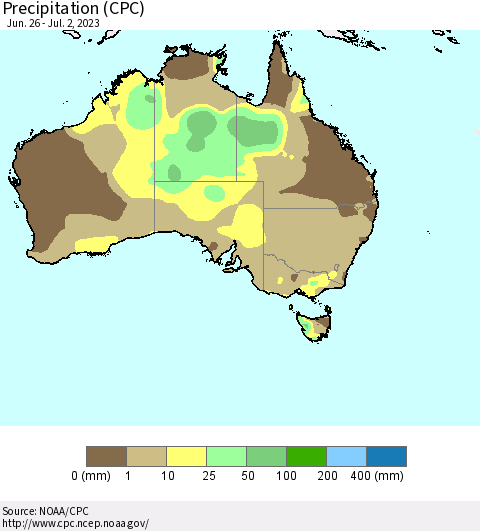 Australia Precipitation (CPC) Thematic Map For 6/26/2023 - 7/2/2023