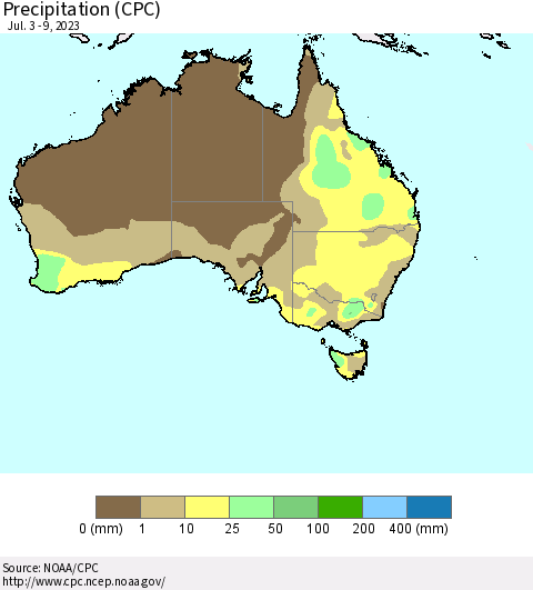 Australia Precipitation (CPC) Thematic Map For 7/3/2023 - 7/9/2023