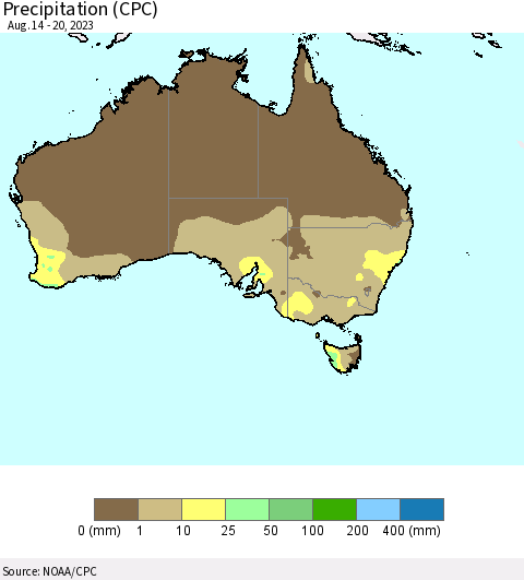 Australia Precipitation (CPC) Thematic Map For 8/14/2023 - 8/20/2023