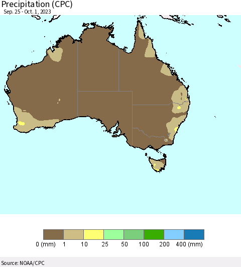 Australia Precipitation (CPC) Thematic Map For 9/25/2023 - 10/1/2023