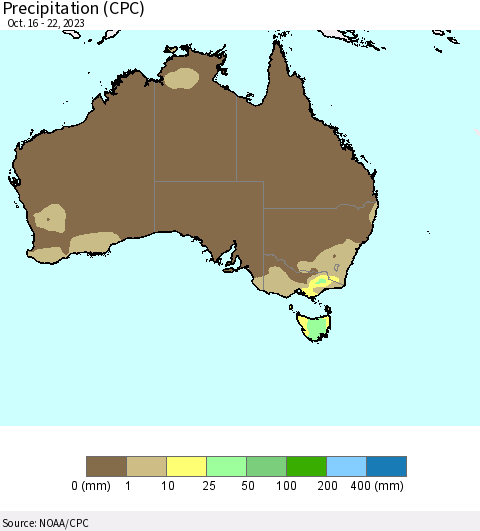 Australia Precipitation (CPC) Thematic Map For 10/16/2023 - 10/22/2023