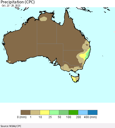 Australia Precipitation (CPC) Thematic Map For 10/23/2023 - 10/29/2023