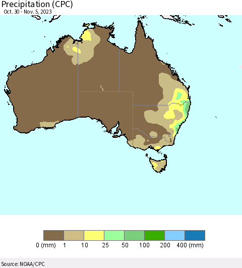 Australia Precipitation (CPC) Thematic Map For 10/30/2023 - 11/5/2023