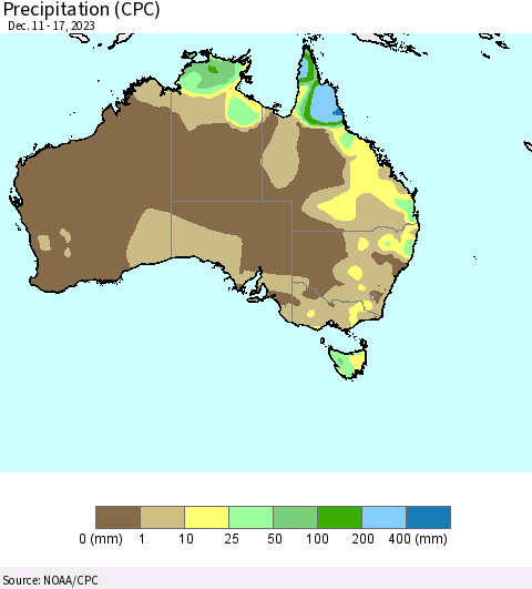 Australia Precipitation (CPC) Thematic Map For 12/11/2023 - 12/17/2023