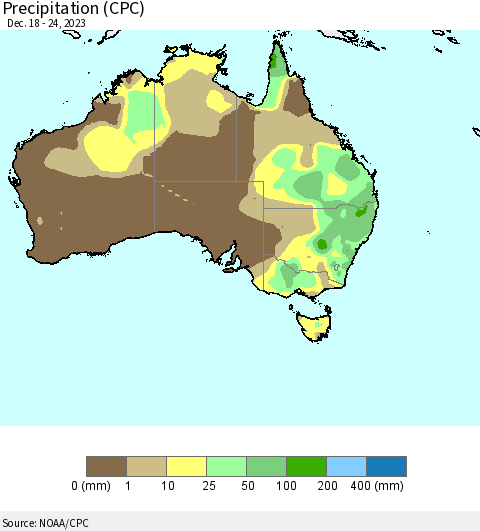 Australia Precipitation (CPC) Thematic Map For 12/18/2023 - 12/24/2023