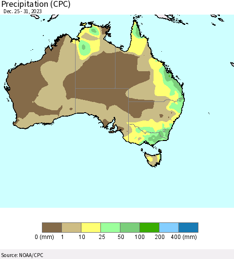 Australia Precipitation (CPC) Thematic Map For 12/25/2023 - 12/31/2023