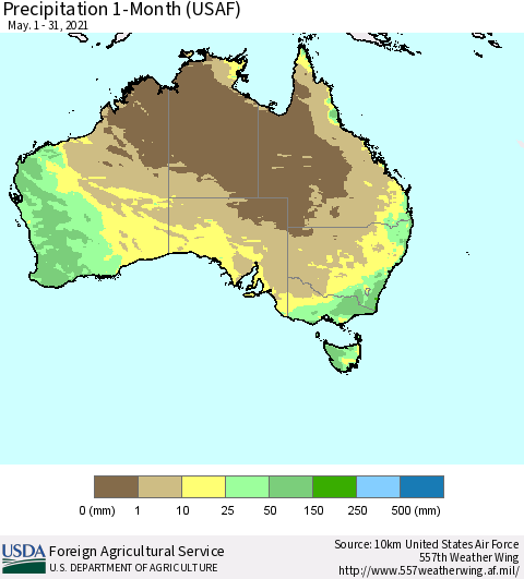 Australia Precipitation 1-Month (USAF) Thematic Map For 5/1/2021 - 5/31/2021