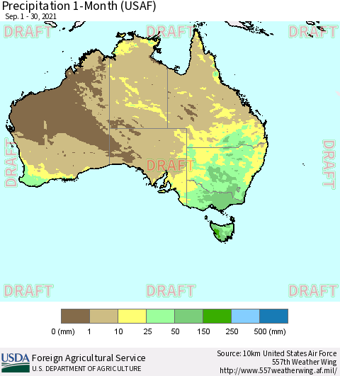 Australia Precipitation 1-Month (USAF) Thematic Map For 9/1/2021 - 9/30/2021