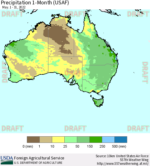 Australia Precipitation 1-Month (USAF) Thematic Map For 5/1/2022 - 5/31/2022