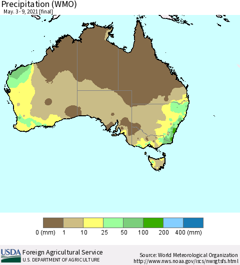 Australia Precipitation (WMO) Thematic Map For 5/3/2021 - 5/9/2021