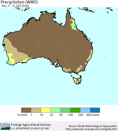 Australia Precipitation (WMO) Thematic Map For 5/17/2021 - 5/23/2021