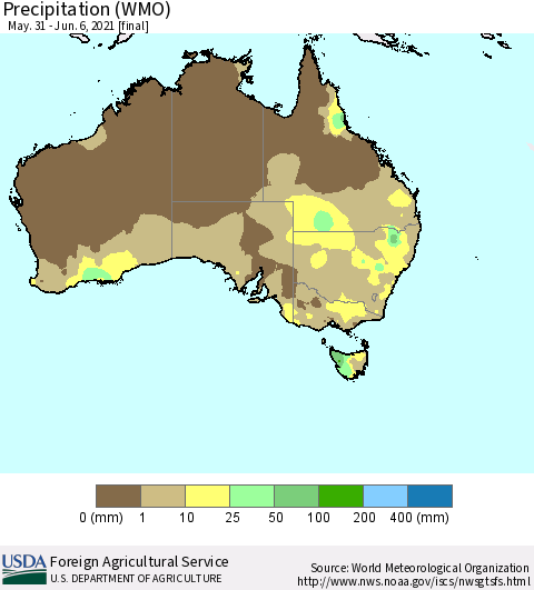 Australia Precipitation (WMO) Thematic Map For 5/31/2021 - 6/6/2021