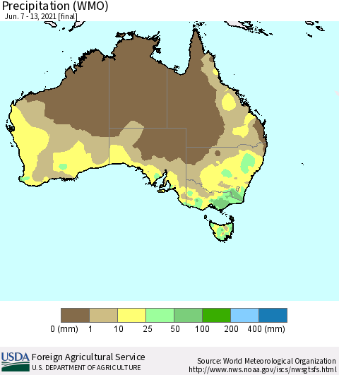 Australia Precipitation (WMO) Thematic Map For 6/7/2021 - 6/13/2021