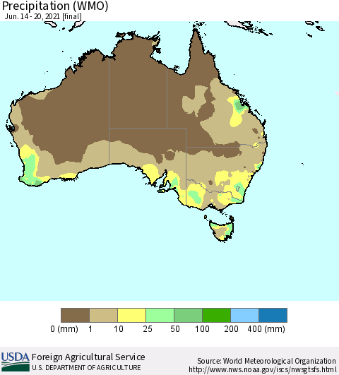 Australia Precipitation (WMO) Thematic Map For 6/14/2021 - 6/20/2021