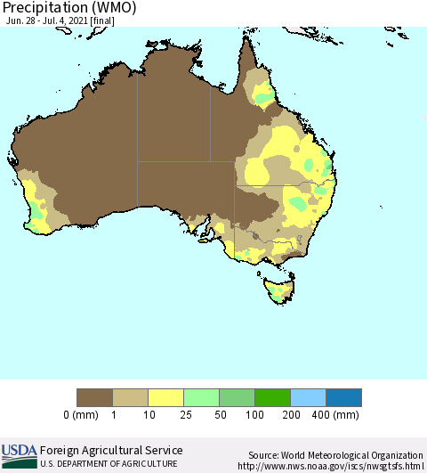 Australia Precipitation (WMO) Thematic Map For 6/28/2021 - 7/4/2021