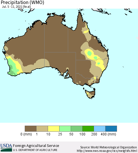 Australia Precipitation (WMO) Thematic Map For 7/5/2021 - 7/11/2021