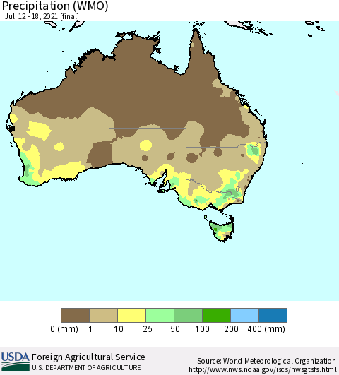 Australia Precipitation (WMO) Thematic Map For 7/12/2021 - 7/18/2021