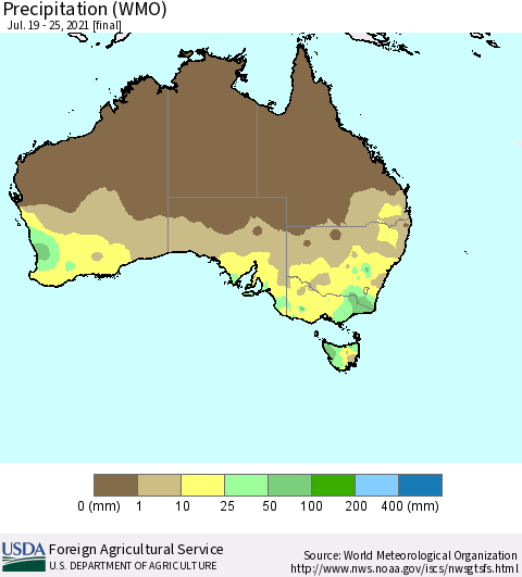 Australia Precipitation (WMO) Thematic Map For 7/19/2021 - 7/25/2021