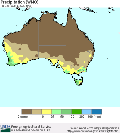 Australia Precipitation (WMO) Thematic Map For 7/26/2021 - 8/1/2021