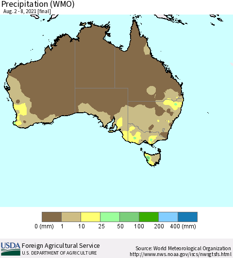 Australia Precipitation (WMO) Thematic Map For 8/2/2021 - 8/8/2021