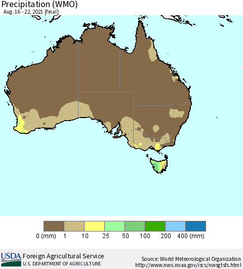 Australia Precipitation (WMO) Thematic Map For 8/16/2021 - 8/22/2021
