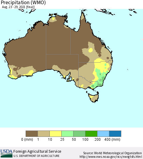 Australia Precipitation (WMO) Thematic Map For 8/23/2021 - 8/29/2021