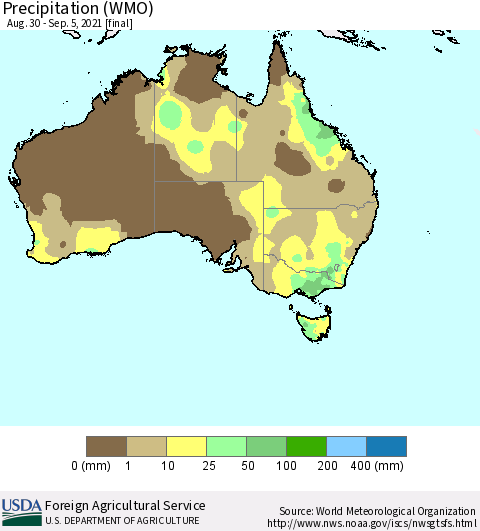 Australia Precipitation (WMO) Thematic Map For 8/30/2021 - 9/5/2021