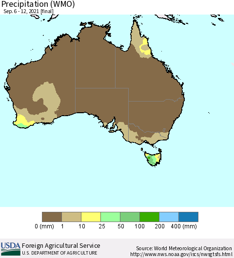 Australia Precipitation (WMO) Thematic Map For 9/6/2021 - 9/12/2021