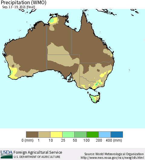 Australia Precipitation (WMO) Thematic Map For 9/13/2021 - 9/19/2021