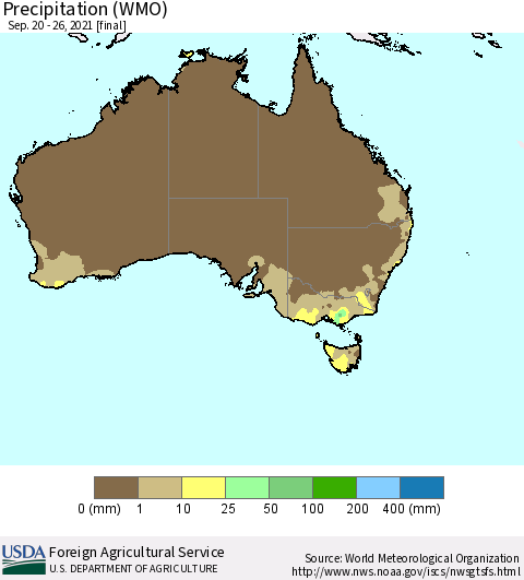 Australia Precipitation (WMO) Thematic Map For 9/20/2021 - 9/26/2021