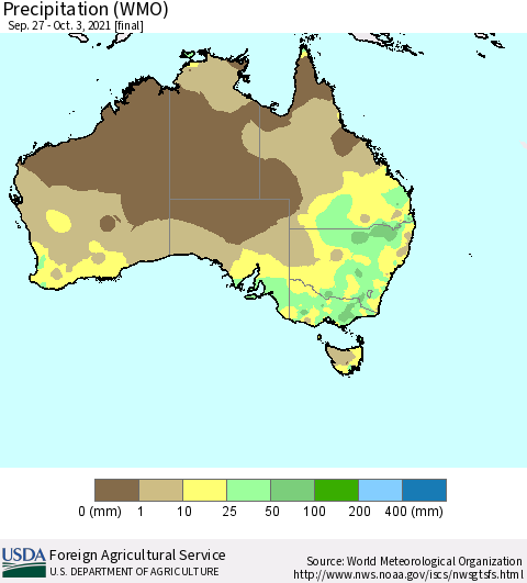 Australia Precipitation (WMO) Thematic Map For 9/27/2021 - 10/3/2021