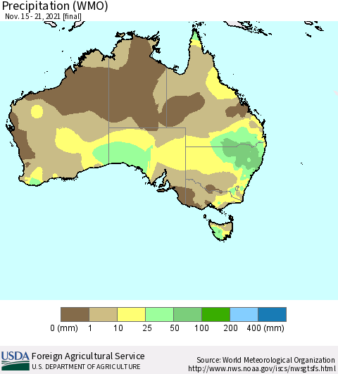 Australia Precipitation (WMO) Thematic Map For 11/15/2021 - 11/21/2021