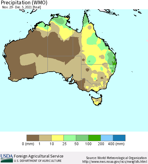 Australia Precipitation (WMO) Thematic Map For 11/29/2021 - 12/5/2021